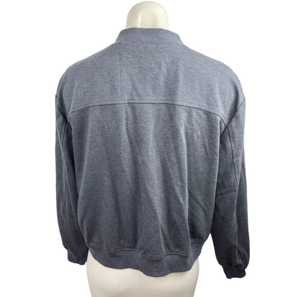 Ann Taylor LOFT Blue Zip Up Long Sleeve Sweatshirt Sweater Knit Bomber Jacket L - Picture 2 of 4